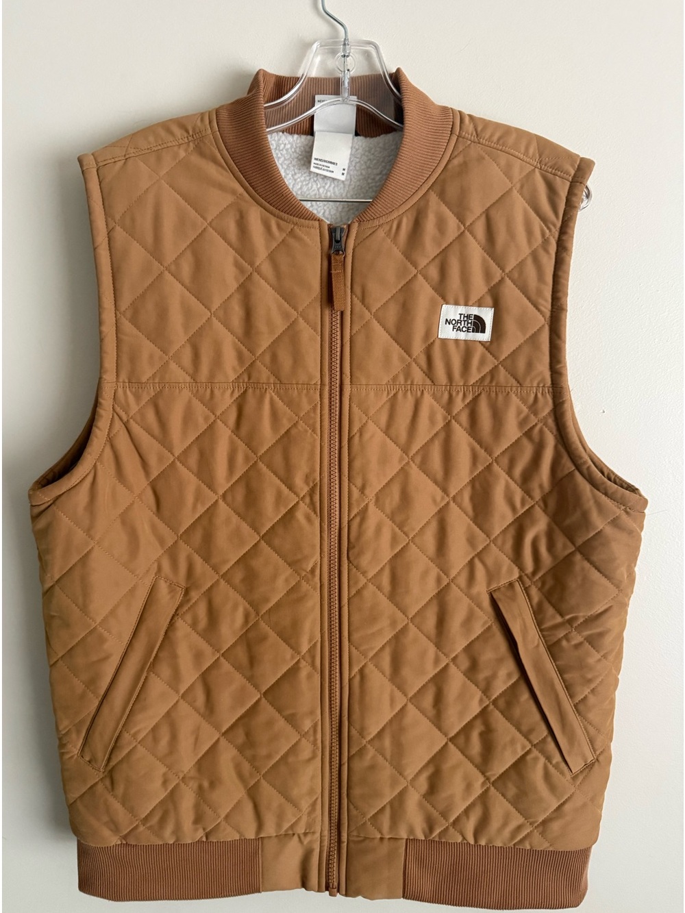 The North Face Cuchillo Insulated Quilted Sherpa Lined Bomber Vest Mens M Tan